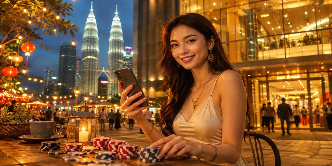 Pemain kasino Malaysia bermain Baccarat melalui telefon pintar di Kuala Lumpur